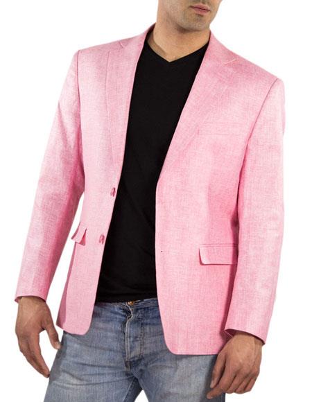 Men's One Ticket Pocket Summer Fabric Linen Fabric Pink Blazer