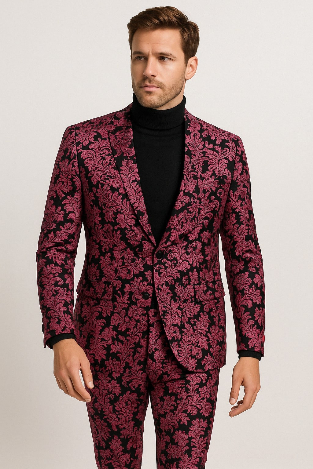 Pink & Black Floral Slim Tuxedo - Two Piece
