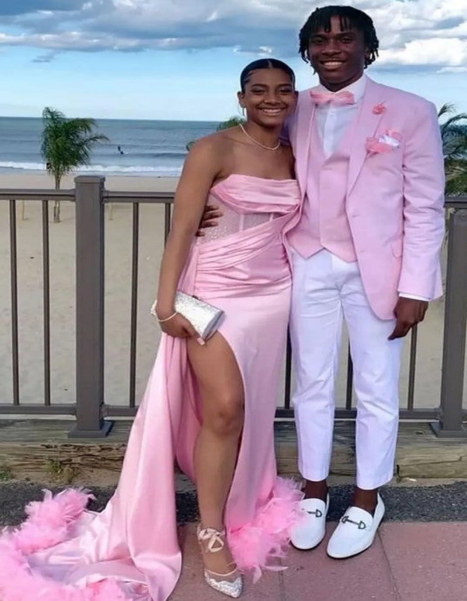 Pink and White Tuxedo Set with Vest and Bowtie