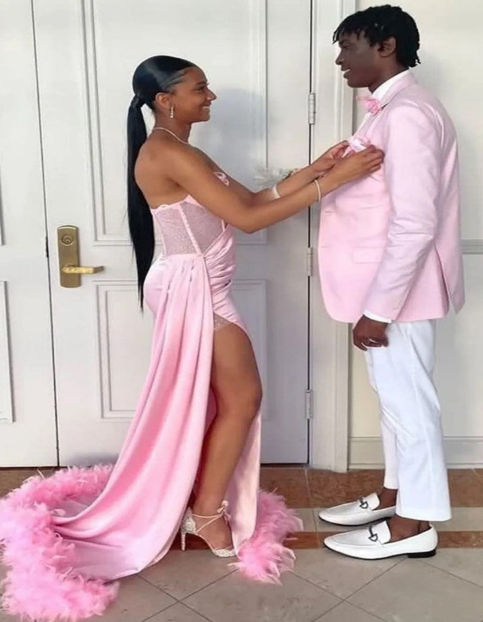 Pink and White Tuxedo Set with Vest and Bowtie