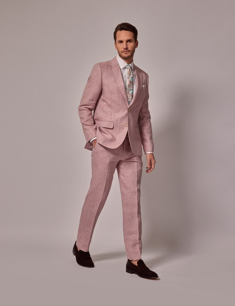 Pink Linen Beach Wedding Suit for Men