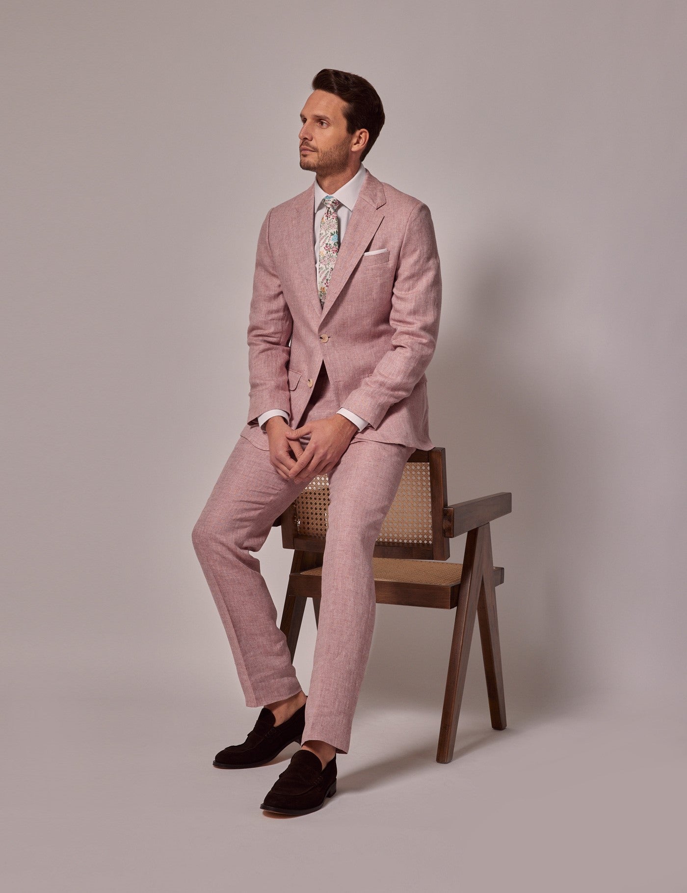 Pink Linen Beach Wedding Suit for Men