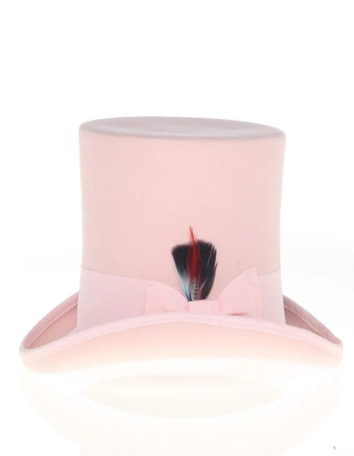 Victorian Steampunk Loden Felt Top Hat – 19th Century 1800s Pink Dress Hat for Men