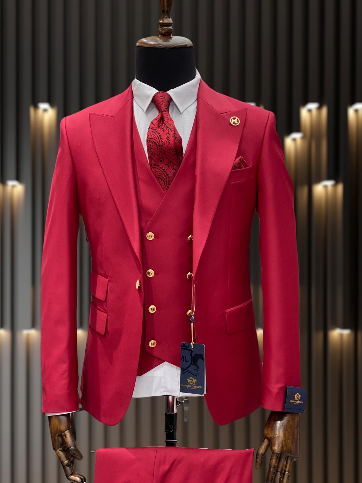 Ivory & Gold Button Cream Peak Lapel Wedding Suit