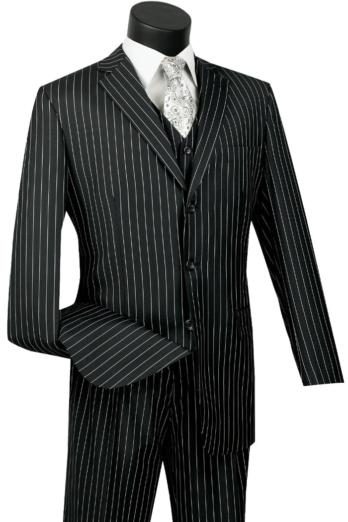 1920s Black Pinstripe 3-Button Suit with Vest