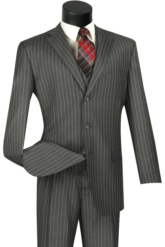 Charcoal 3-Button Pinstripe Vested Suit
