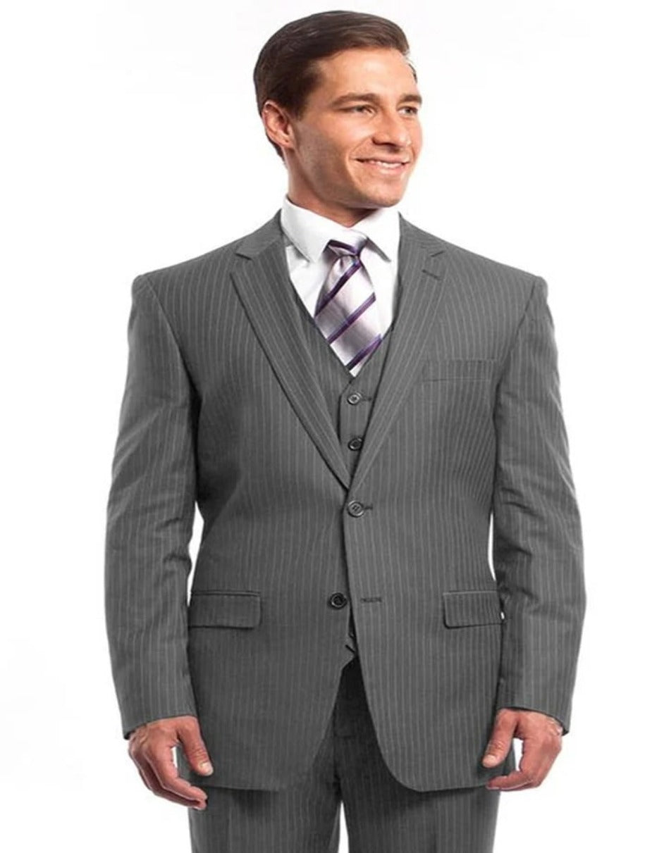 Light Grey Pinstripe Vested Suit for Men