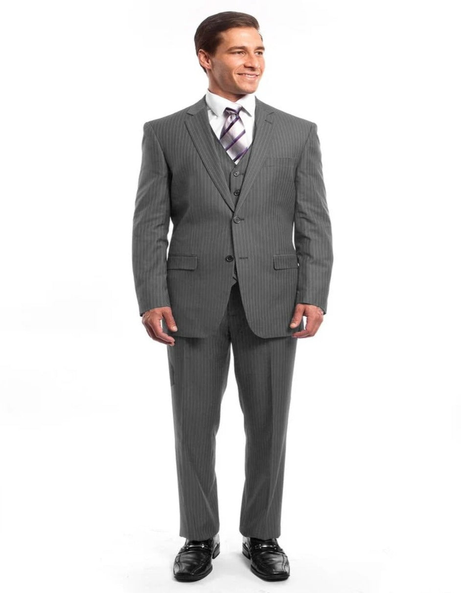 Light Grey Pinstripe Vested Suit for Men