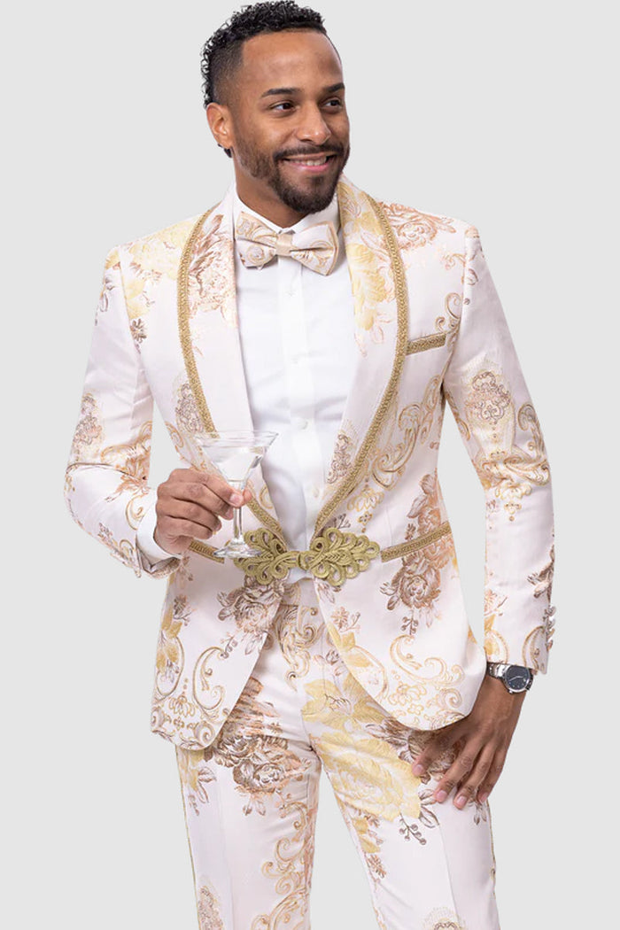 White & Gold Paisley Tuxedo for Men