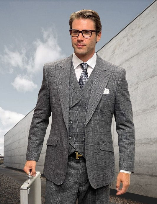 Plaid Wool Classic Fit Suit with Pleated Pants