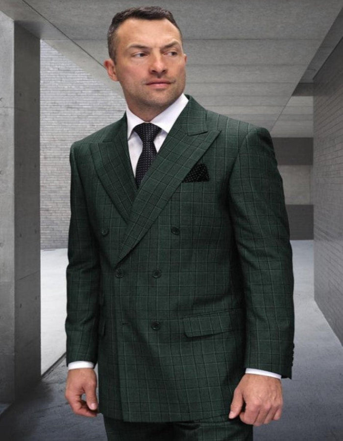 Grey Plaid Double Breasted Wool Suit