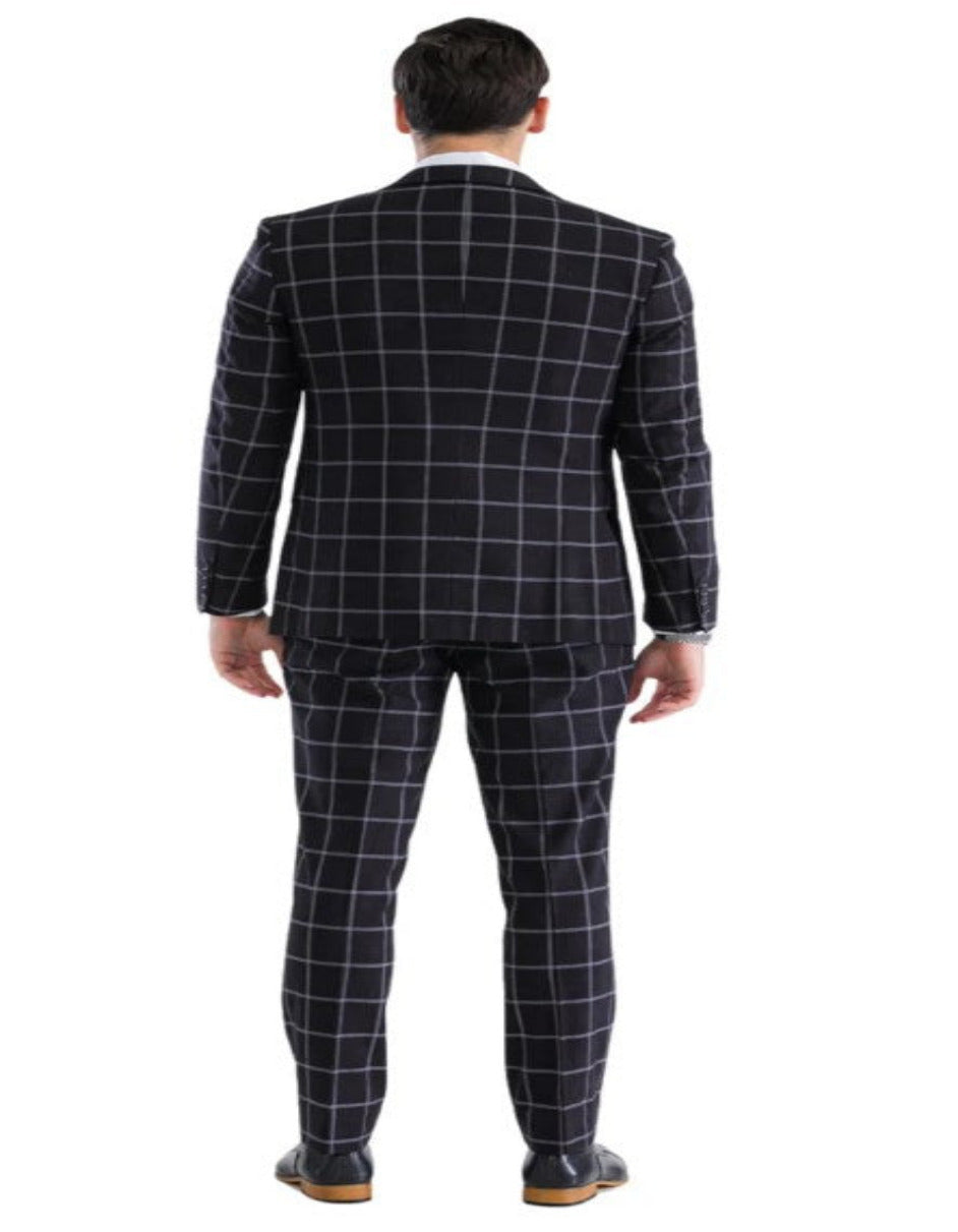 Men’s Windowpane Plaid Suit with Vest - Black