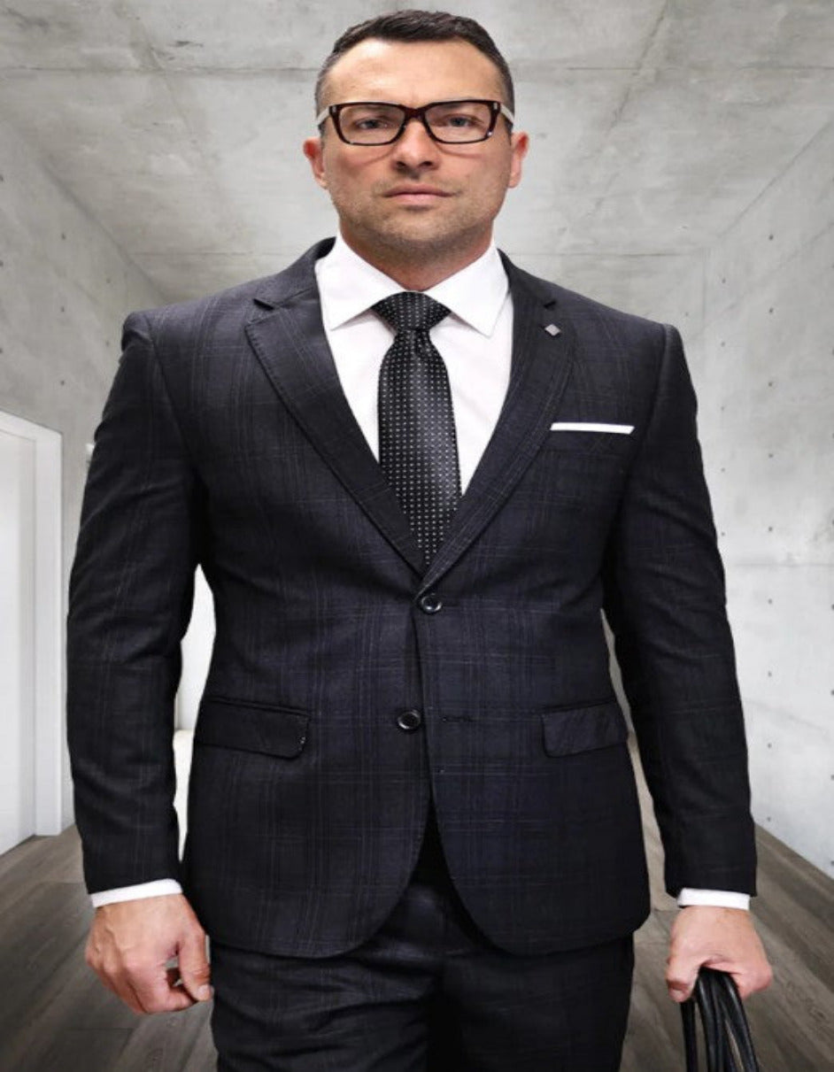 Black Plaid Wool 3-Piece Suit - Italian Super 150's