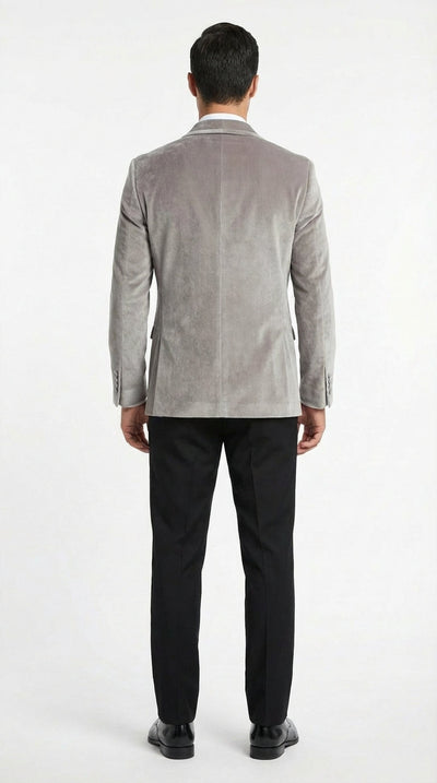 Men's Platinum Velvet Dinner Jacket with Satin Shawl Lapel | Formal Wedding Prom Blazer