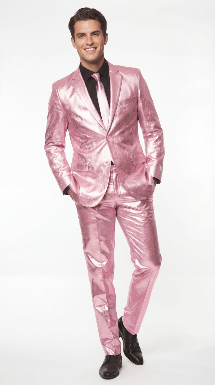 Shiny Metallic Party Pink Suit