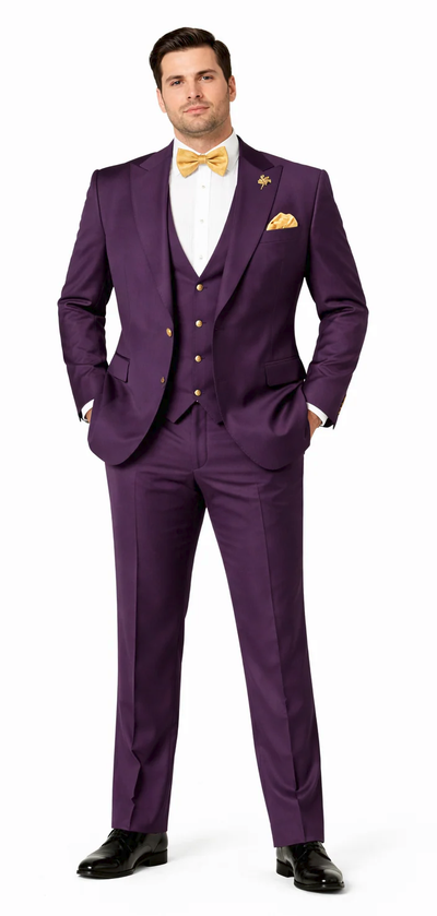 Plum Purple Double-Breasted Suit with Gold Buttons