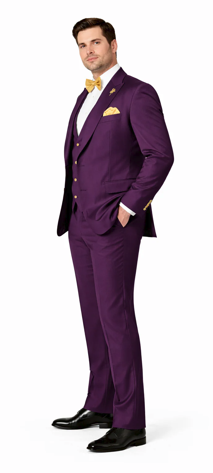 Plum Suit with Double Breasted Vest by Rossiman