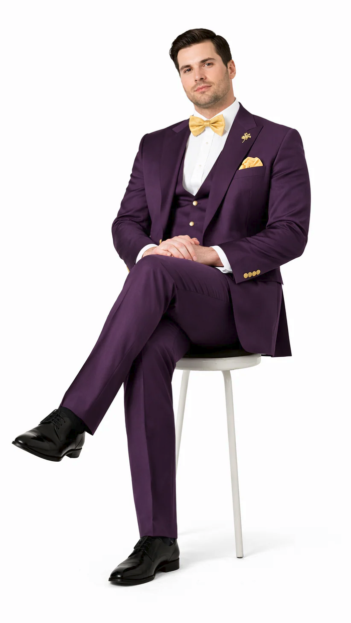 Plum Suit with Double Breasted Vest by Rossiman