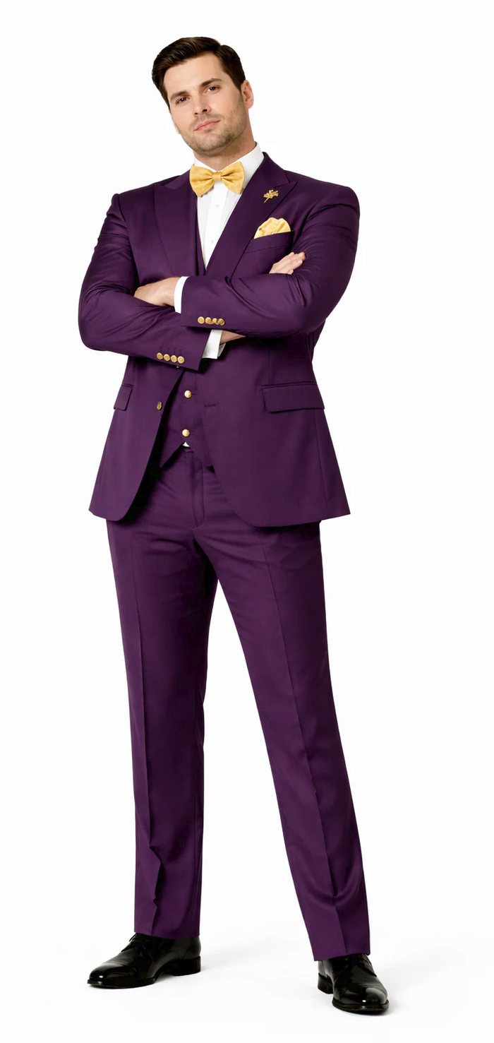 Plum Suit with Double Breasted Vest by Rossiman