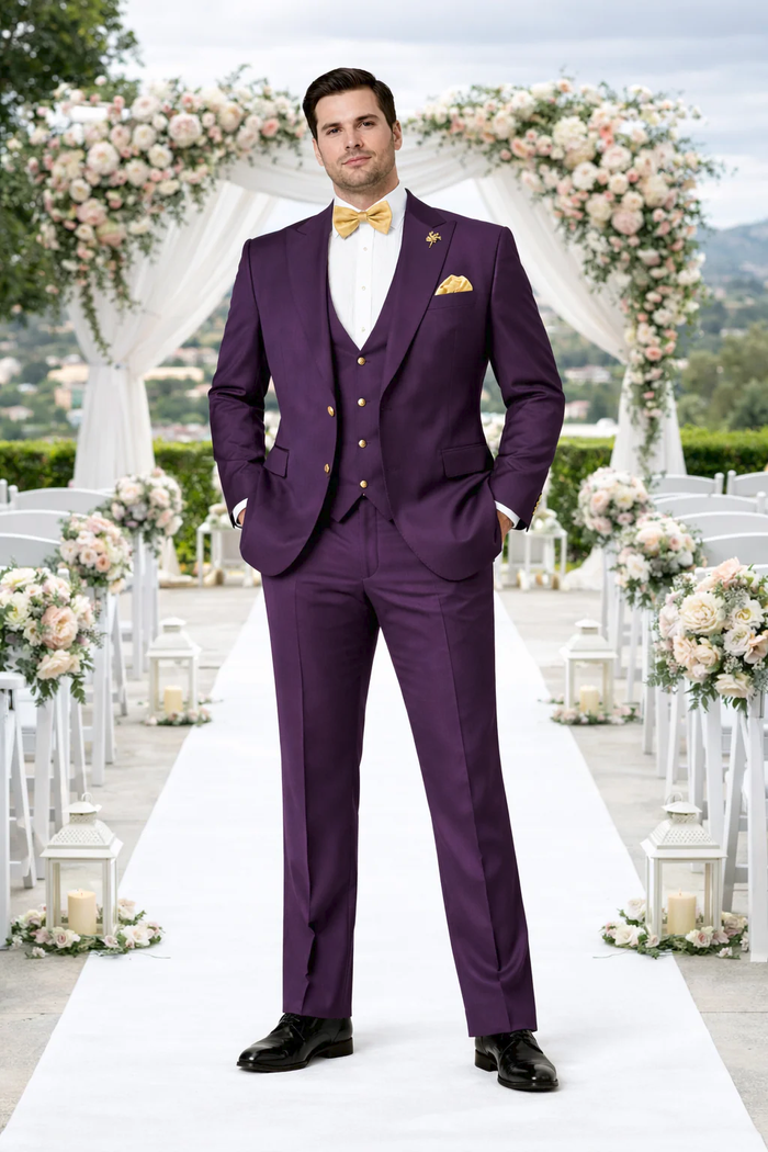 Plum Suit with Double Breasted Vest by Rossiman