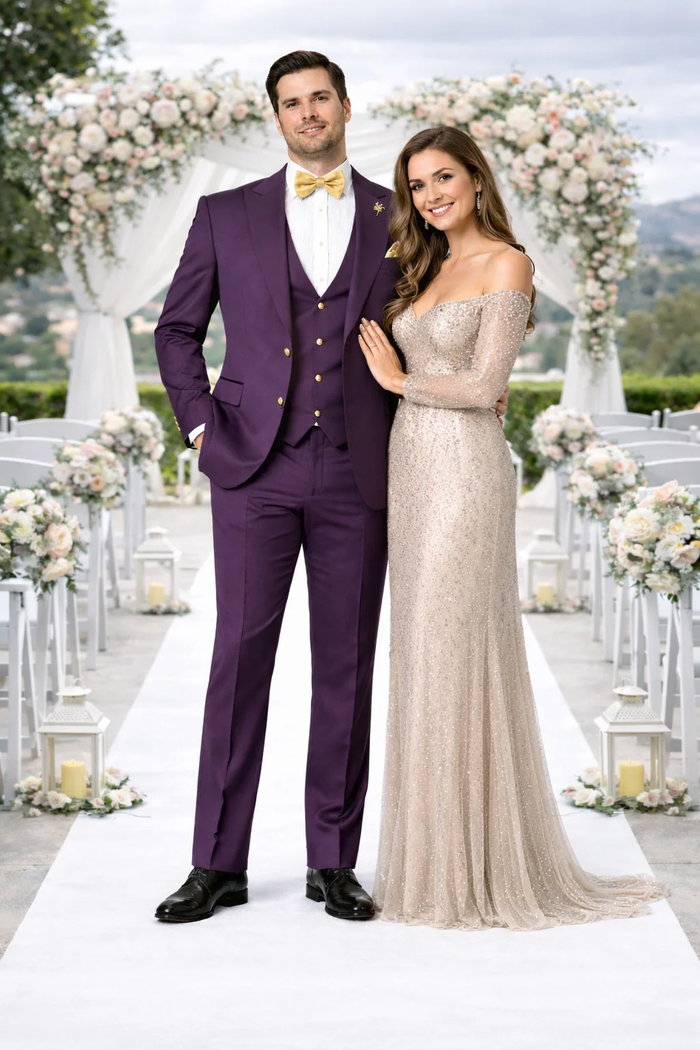 Plum Suit with Double Breasted Vest by Rossiman