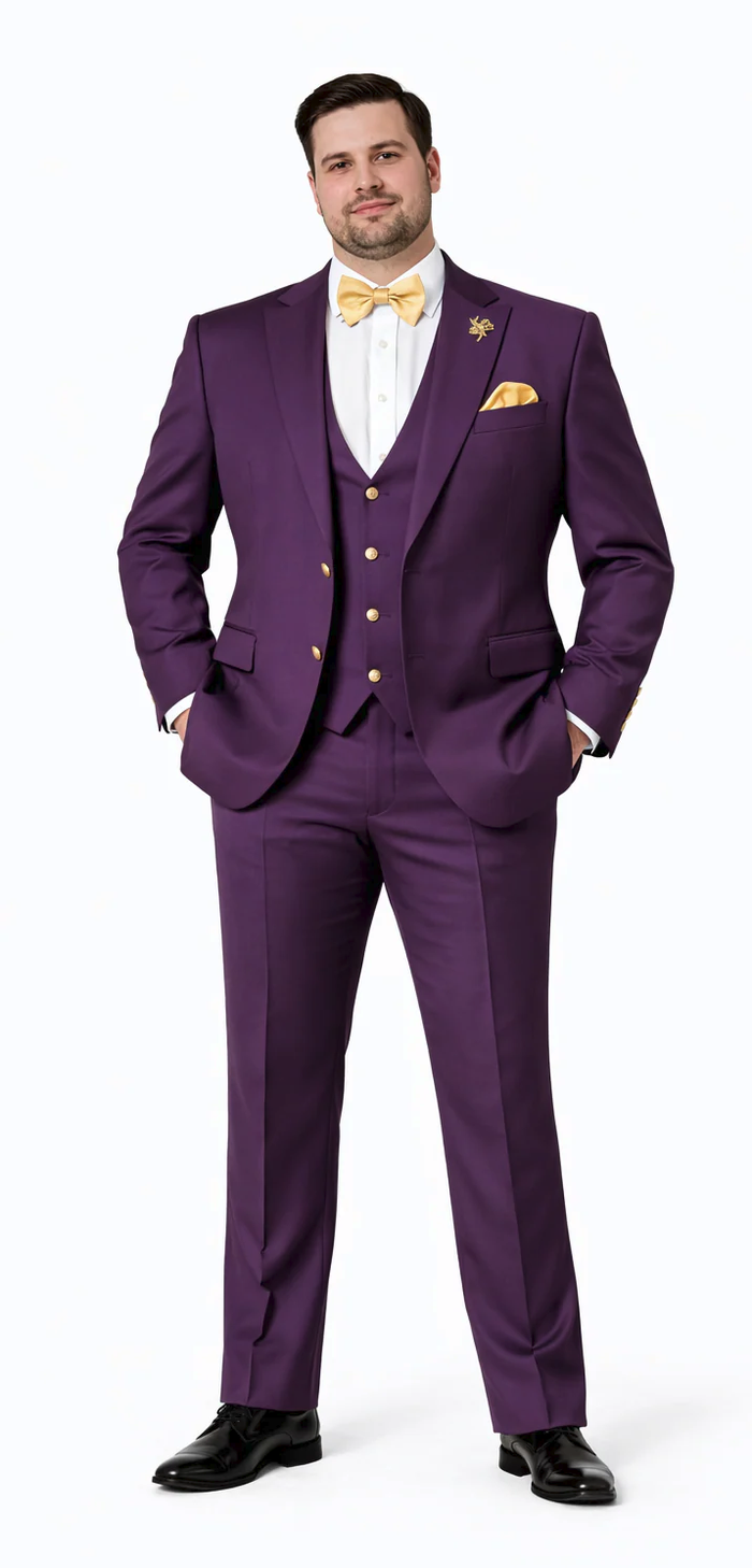 Plum Suit with Double Breasted Vest by Rossiman