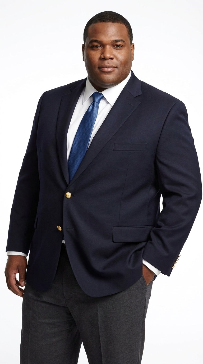Men’s Classic Navy Blue Sport Coat with Brass Buttons, Handmade Formal Business Blazer