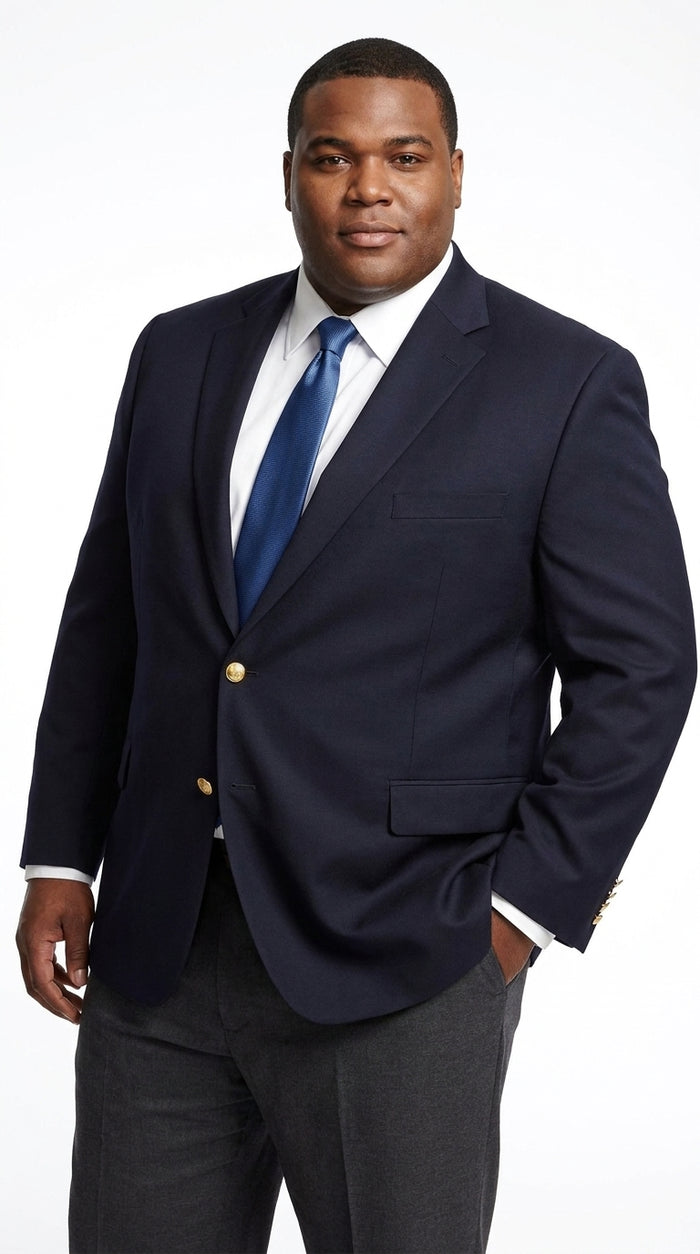 Men’s Classic Navy Blue Sport Coat with Brass Buttons, Handmade Formal Business Blazer