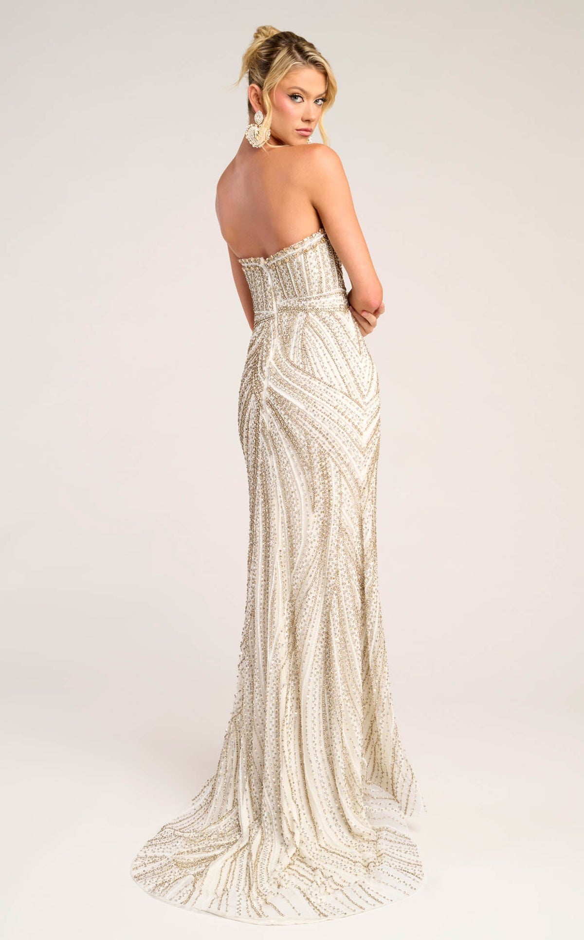 Beaded Strapless Mermaid Evening Gown with High Slit by Portia and Scarlett PS26407C