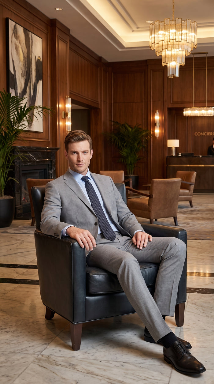 Men’s Gray 2-Button Suit – Classic Two Piece Wedding, Business & Formal Suit