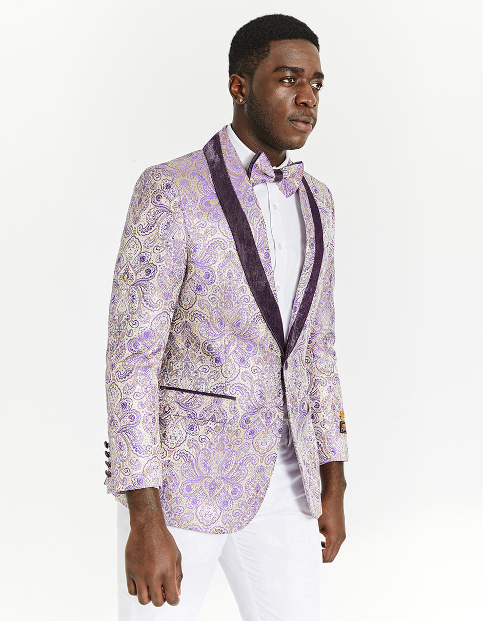 Ivory & Lavender Paisley Tuxedo Blazer