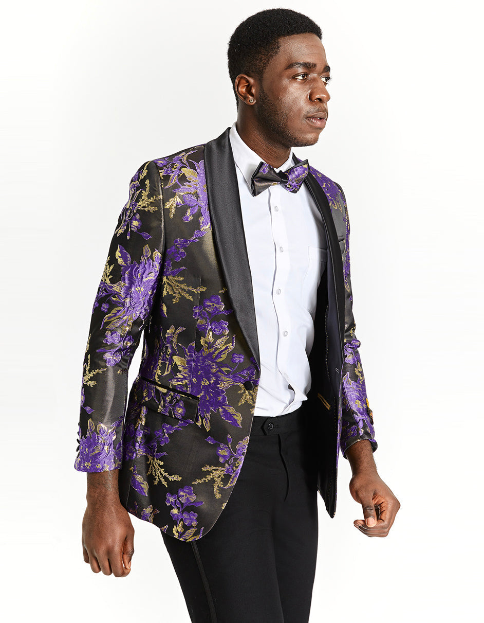 Gold & Purple Paisley Tuxedo Smoking Jacket