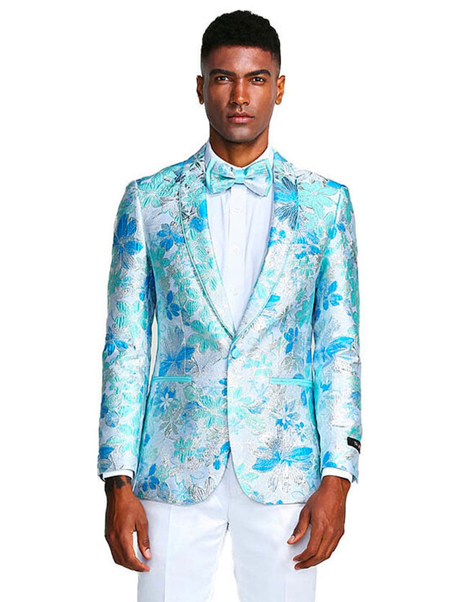 Paisley Shawl Tuxedo Blazer in Turquoise Blue
