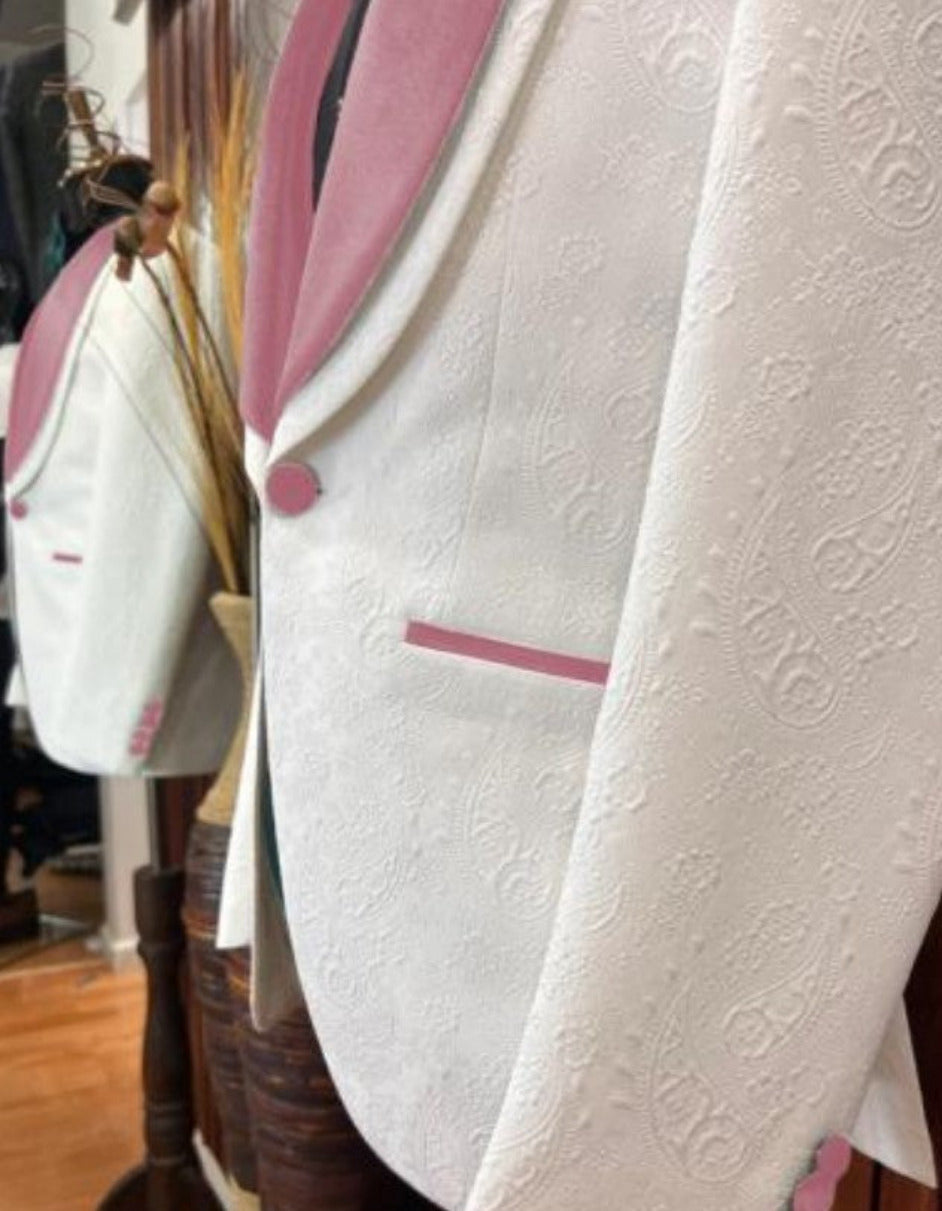 White and Pink Prom Suit Tuxedo Set