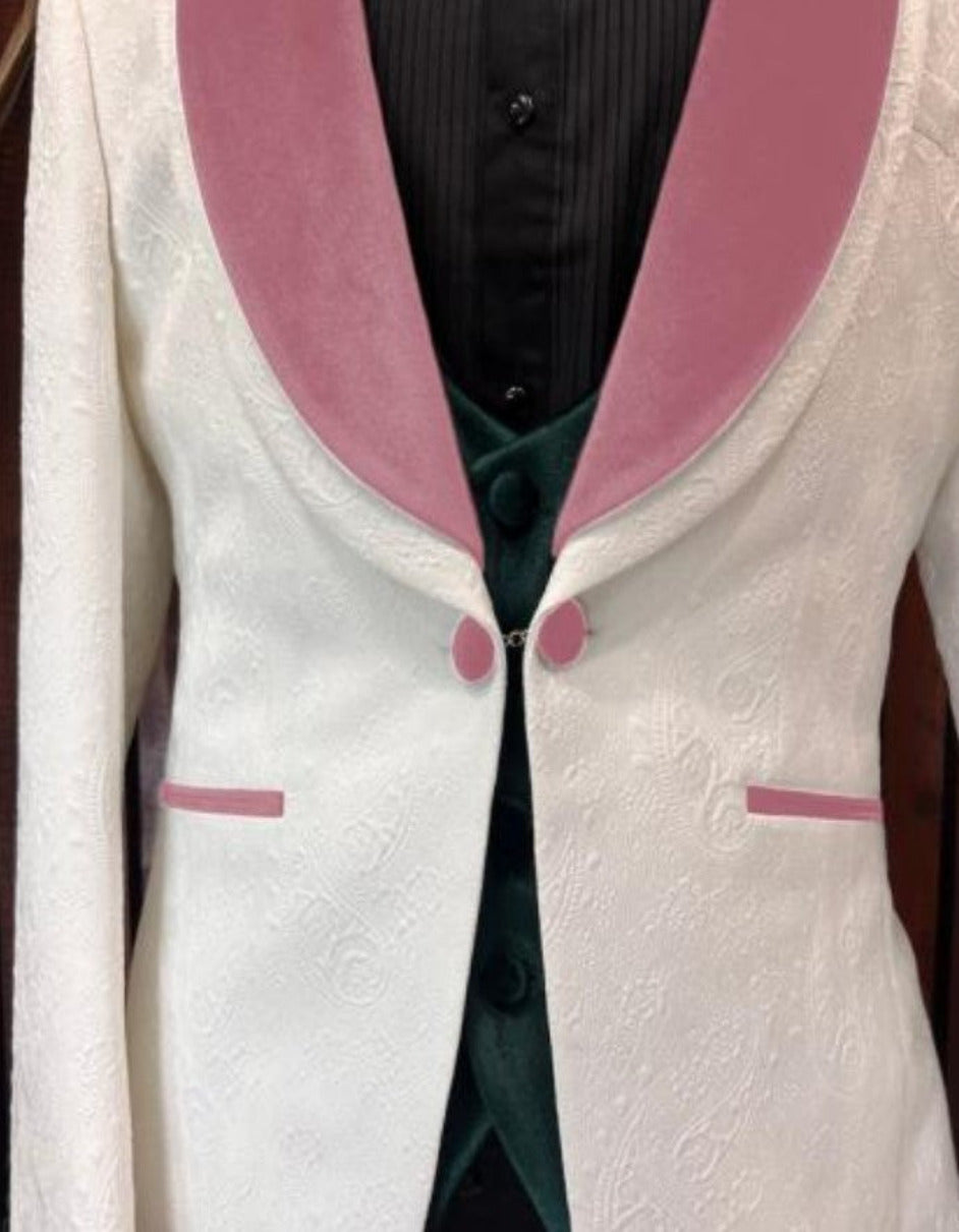 White and Pink Prom Suit Tuxedo Set
