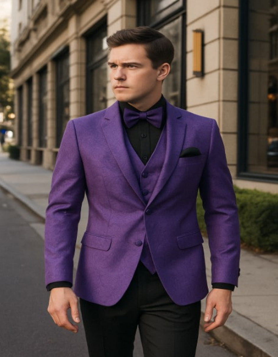 Purple Paisley Slim Tuxedo 3-Piece Suit