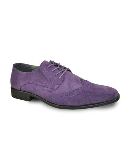 Men's Lace Up Tuxedo Suede Velvet Fabric Solid Pattern Shoe For Men Perfect for Wedding Purple