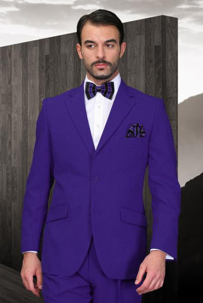 Men's Purple Suit + Vest 2 Button Flat Front Pants 3 Piece Vested