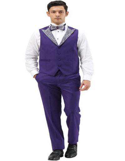 Purple & Silver Rhinestone sequin Lapel Prom Tuxedo