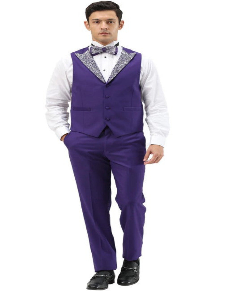Purple & Silver Rhinestone Lapel Prom Tuxedo