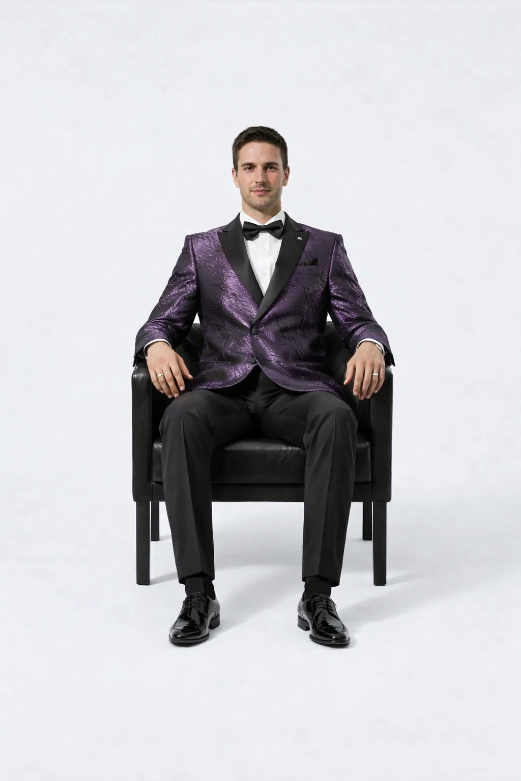 Purple Jacquard Wedding Tuxedo Jacket – Double-Breasted Peak Lapel Style