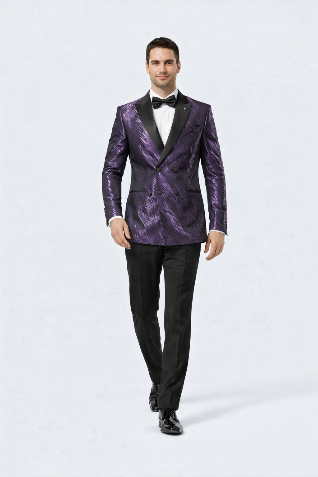 Purple Jacquard Wedding Tuxedo Jacket – Double-Breasted Peak Lapel Style