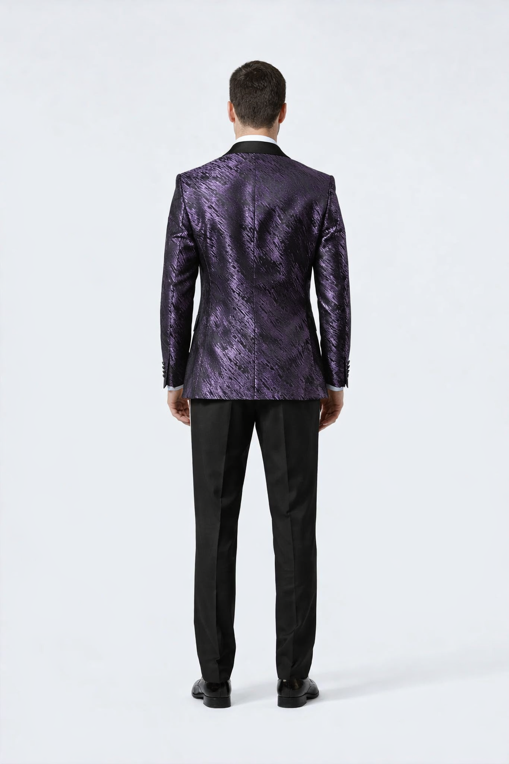 Purple Jacquard Wedding Tuxedo Jacket – Double-Breasted Peak Lapel Style
