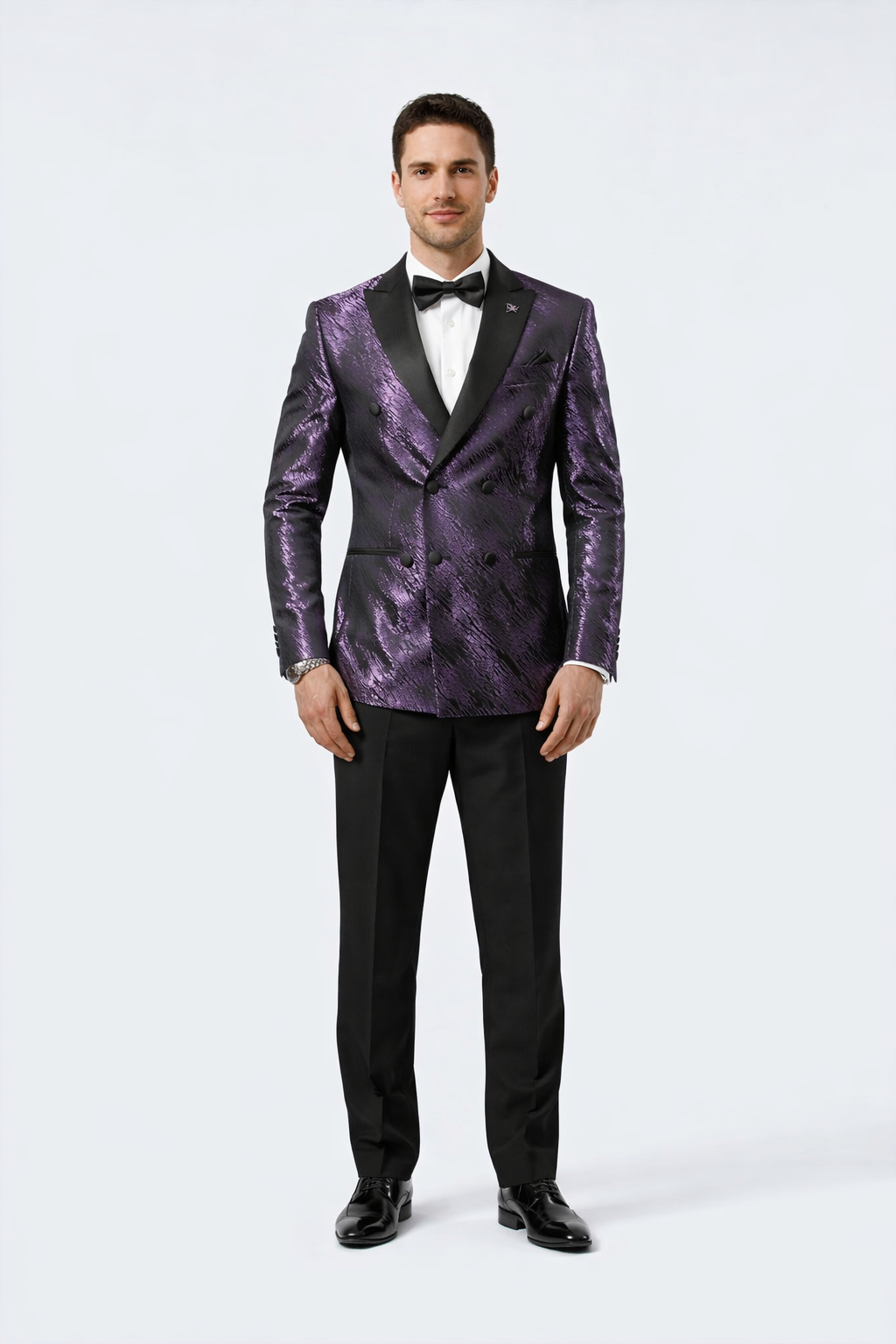 Purple Jacquard Wedding Tuxedo Jacket – Double-Breasted Peak Lapel Style