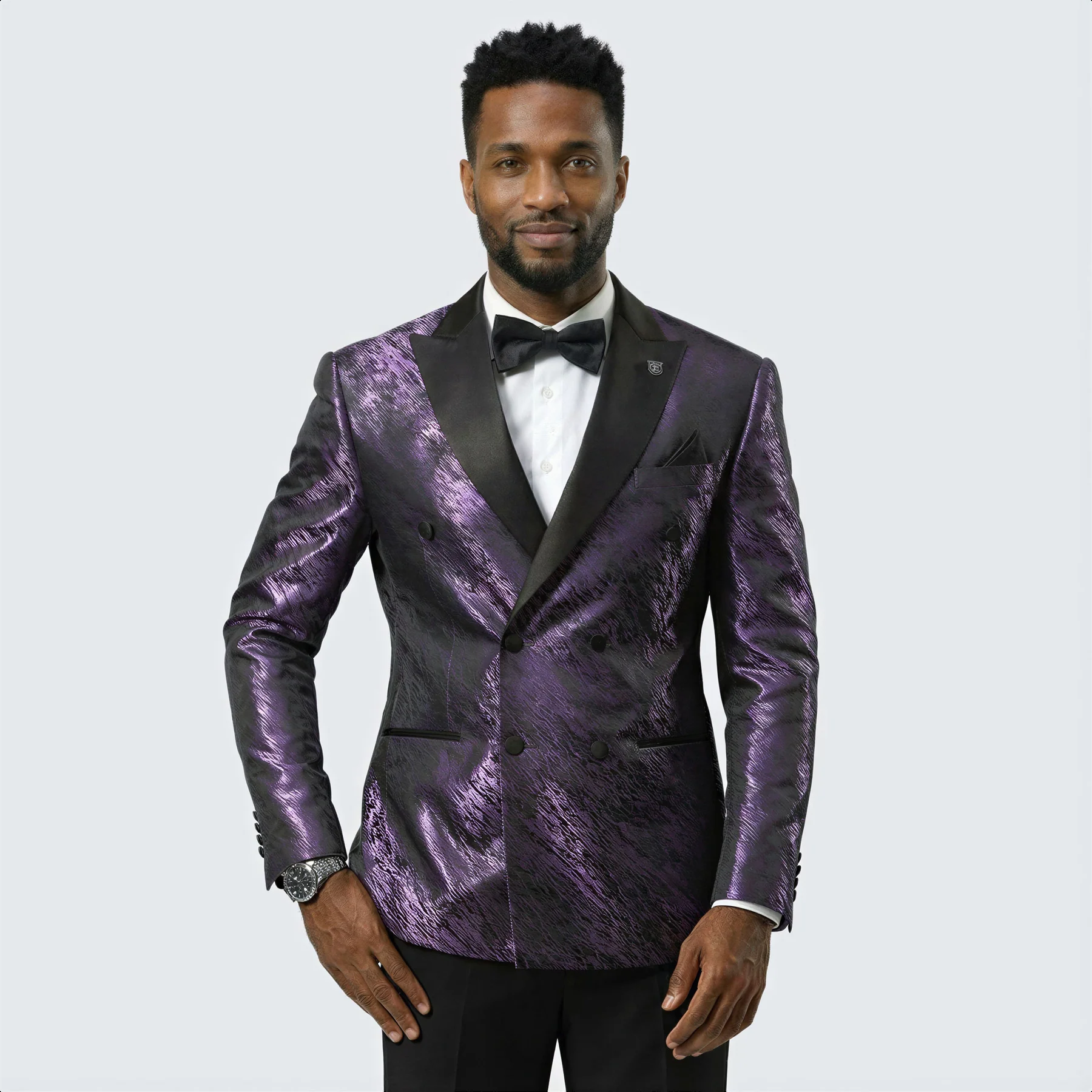 Purple Jacquard Wedding Tuxedo Jacket – Double-Breasted Peak Lapel Style