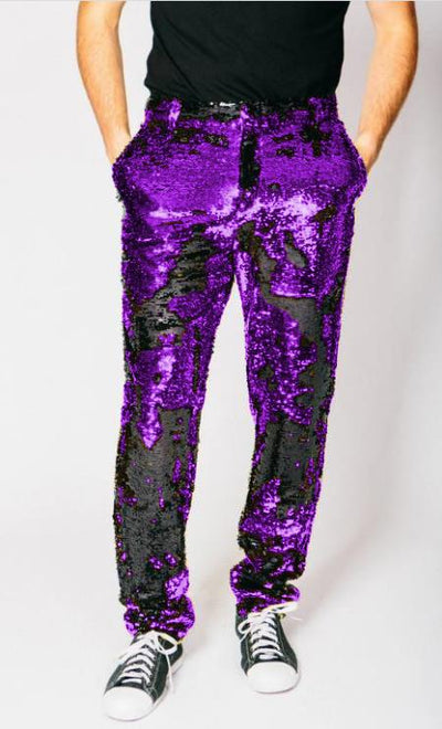 Mens Sequin Pants - Purple Dress Trousers