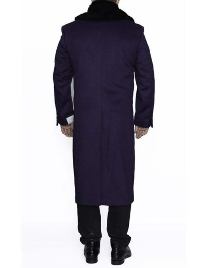 Men's Purple 3 Button Wool Overcoat, Three Quarter
