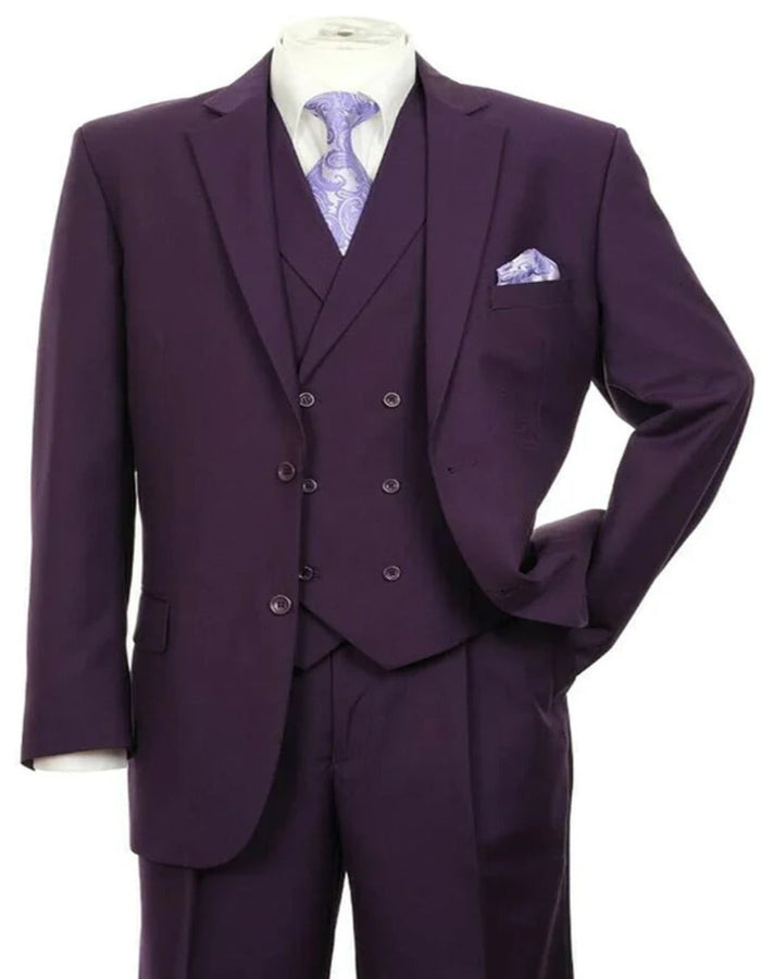 Purple Pleated Regular Fit Suit for Men