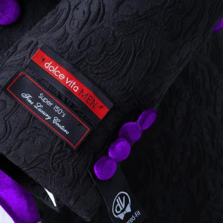 Black Tuxedo with Purple Velvet Lapel, 3-Piece