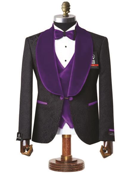 Black Tuxedo with Purple Velvet Lapel, 3-Piece